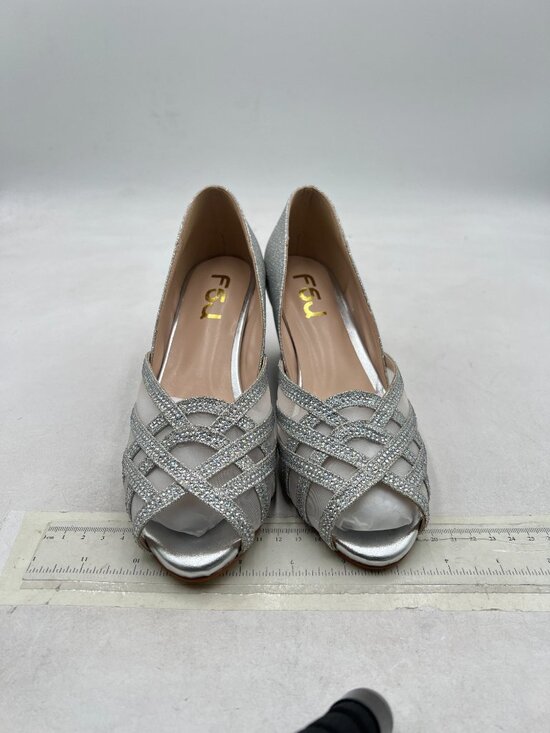 silver low heel womens dress shoes Open-Toe Formal Prom with Block Heels Silver / 6M twinkle and shimmer on this elegant pump FLORAL Jolie Women Wide Width